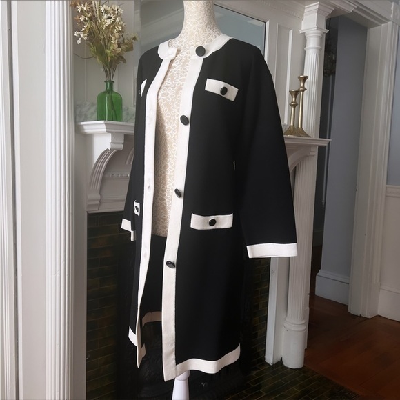 RARE KATE SPADE Head In The Clouds Black & Off White Knit Coat Size Medium - Picture 8 of 16